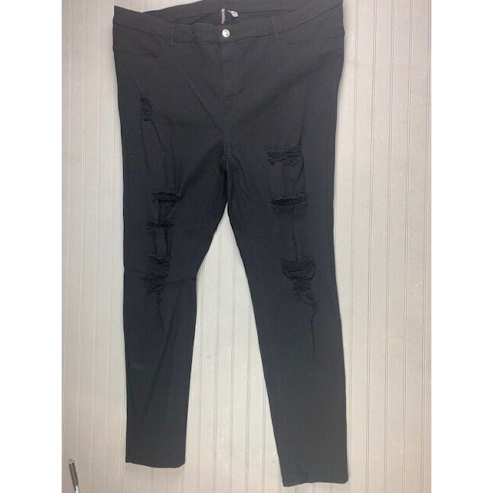 H & M Divided Size 20 22 Womens Black Jeans Ankle Distressed Stretch
